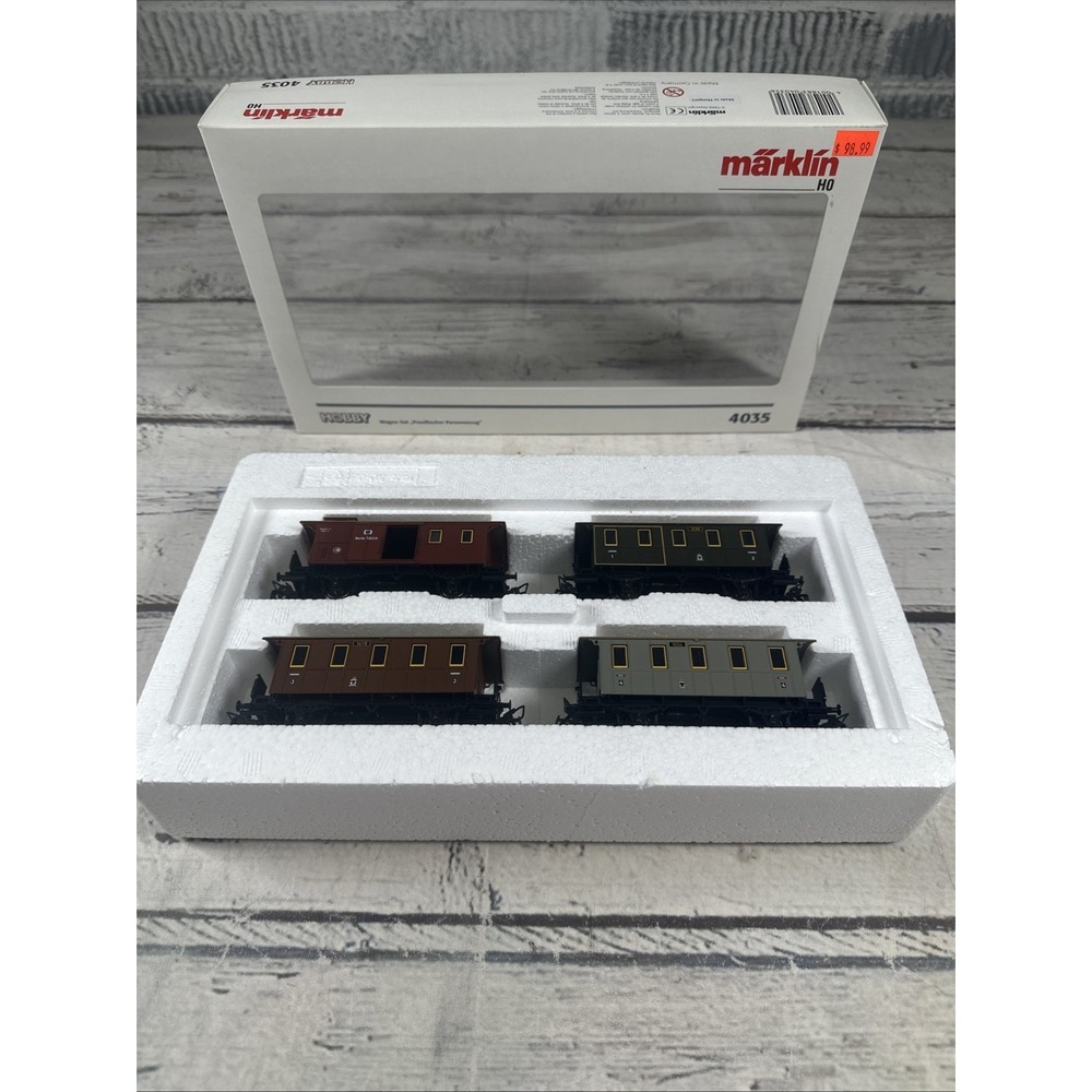 Marklin H0 4035 Prussian Passenger Car Set Epoch I 4-Car Set New Open Box